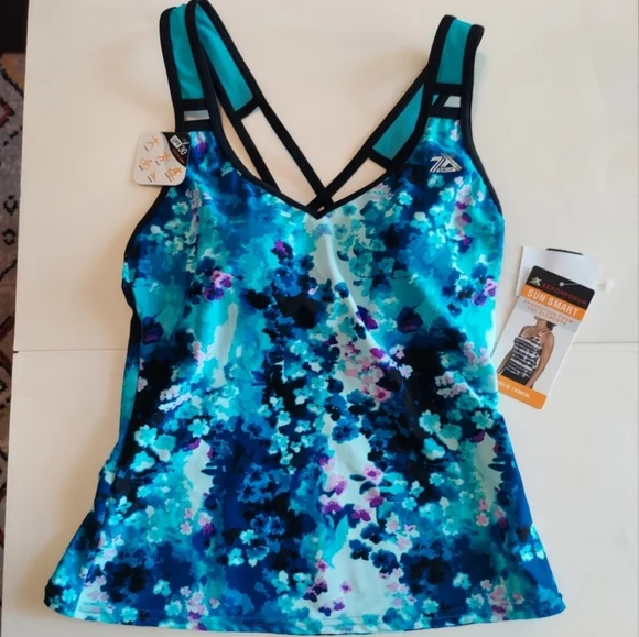 NEW ZeroXposur quick dry active floral tie-dye Helix tankini top with UPF 30 - Picture 1 of 10